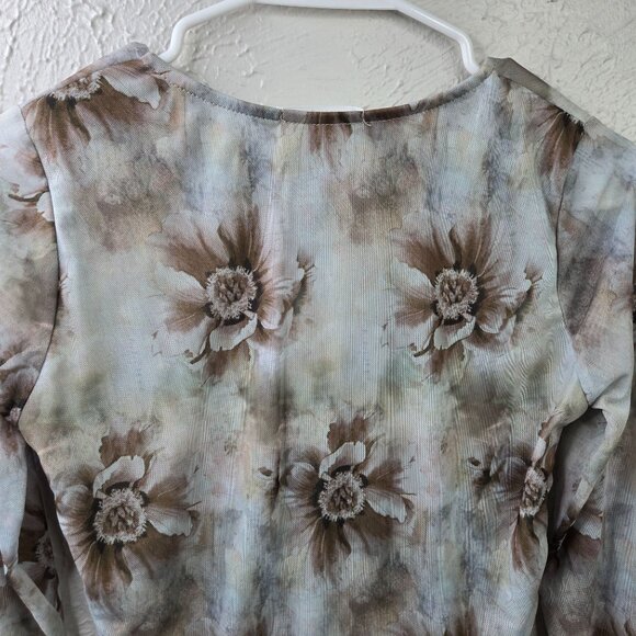 Fairycore Long Sleeve Top Medium Blue Brown Floral Print Bohemian Stretchy Shirt - Picture 7 of 12